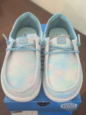 Hey Dude Kids Mermaid Shimmer Pastel Tie-Dye Blue Slip-On Sneakers